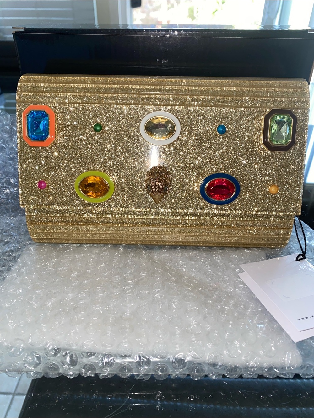 Kurt Geiger Gold Glitter Jeweled Clutch